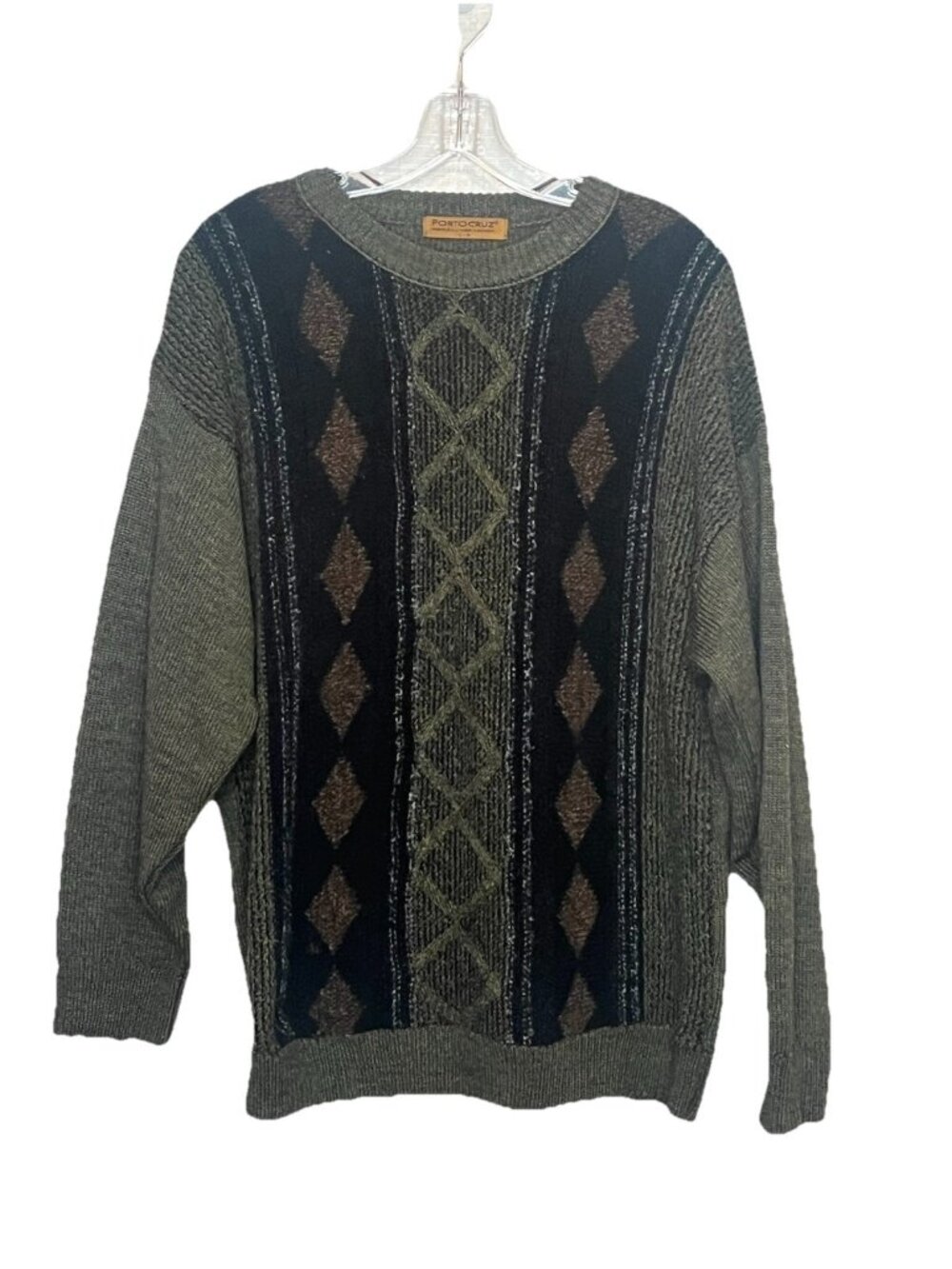 Vintage Porto Cruz Sweater Mens L Grandpa 90s Argyle Wool Blend Made Canada